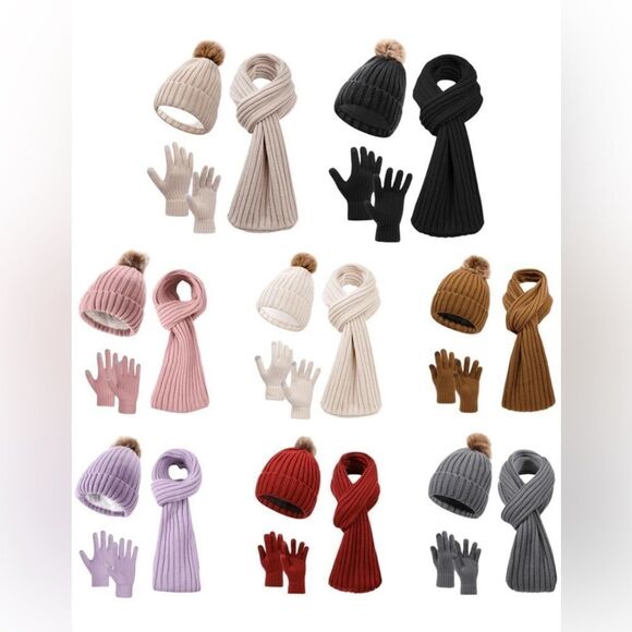 Women’s beanie hat scarf set with gloves